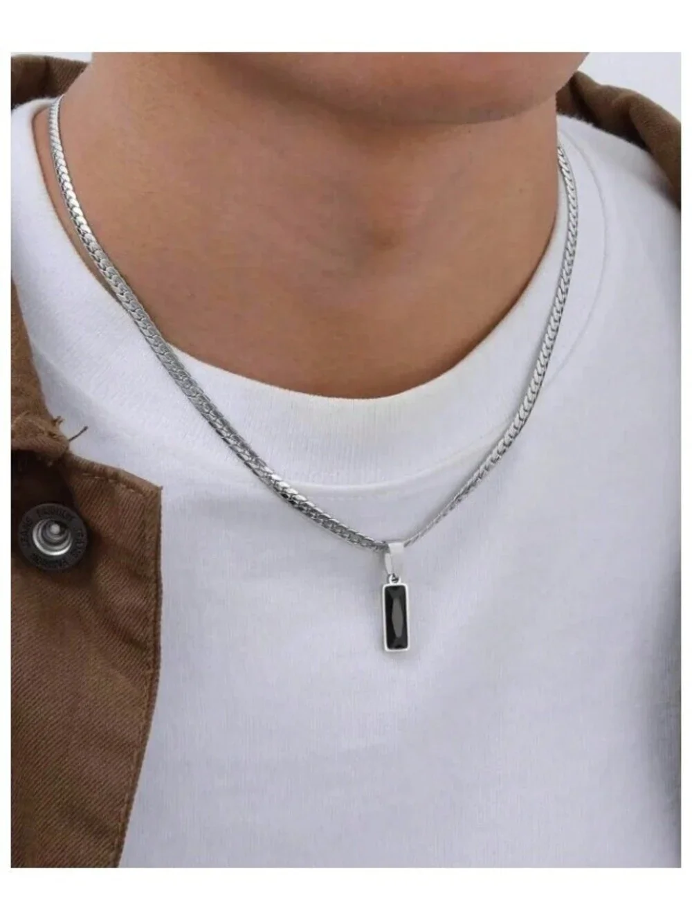 Black rectangle flat chain - Necklace - Silver - 20